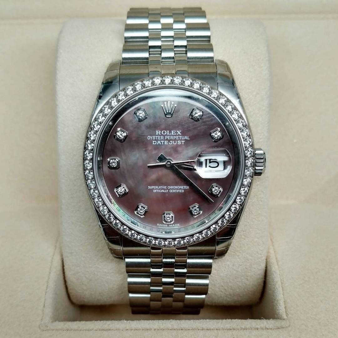 Custom diamond bezel — steel Datejust style