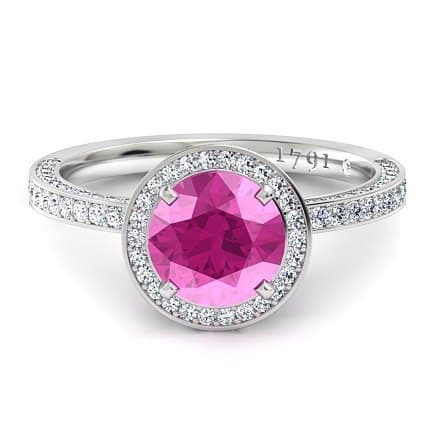 Lab-grown fancy pink halo ring