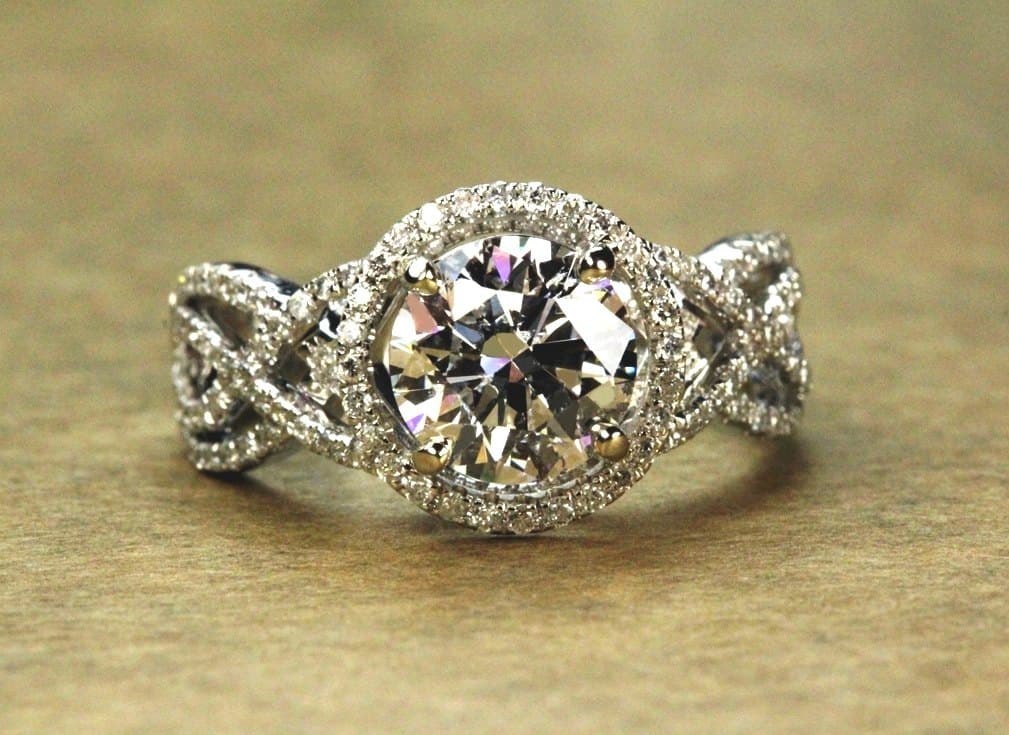 Lab-grown halo ring — twist shank