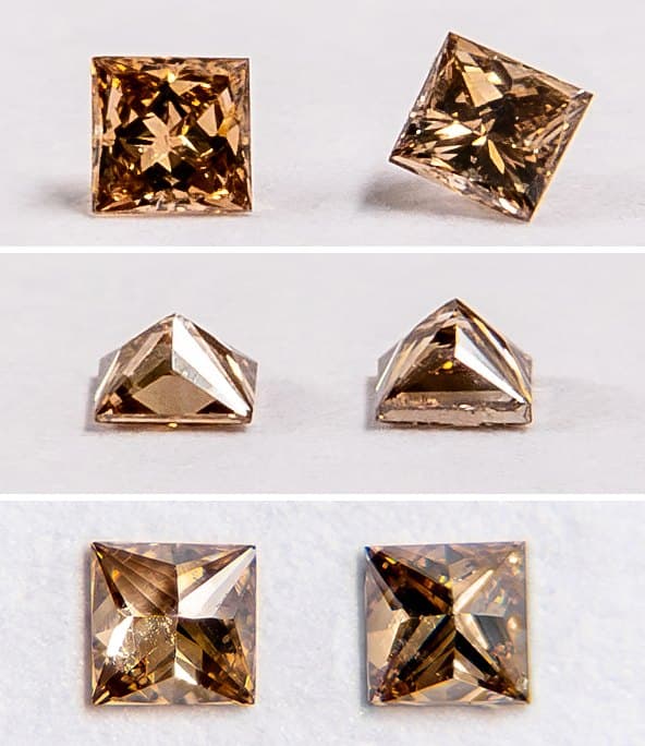 Lab-grown champagne princess pair — 2 × 1.00 ct