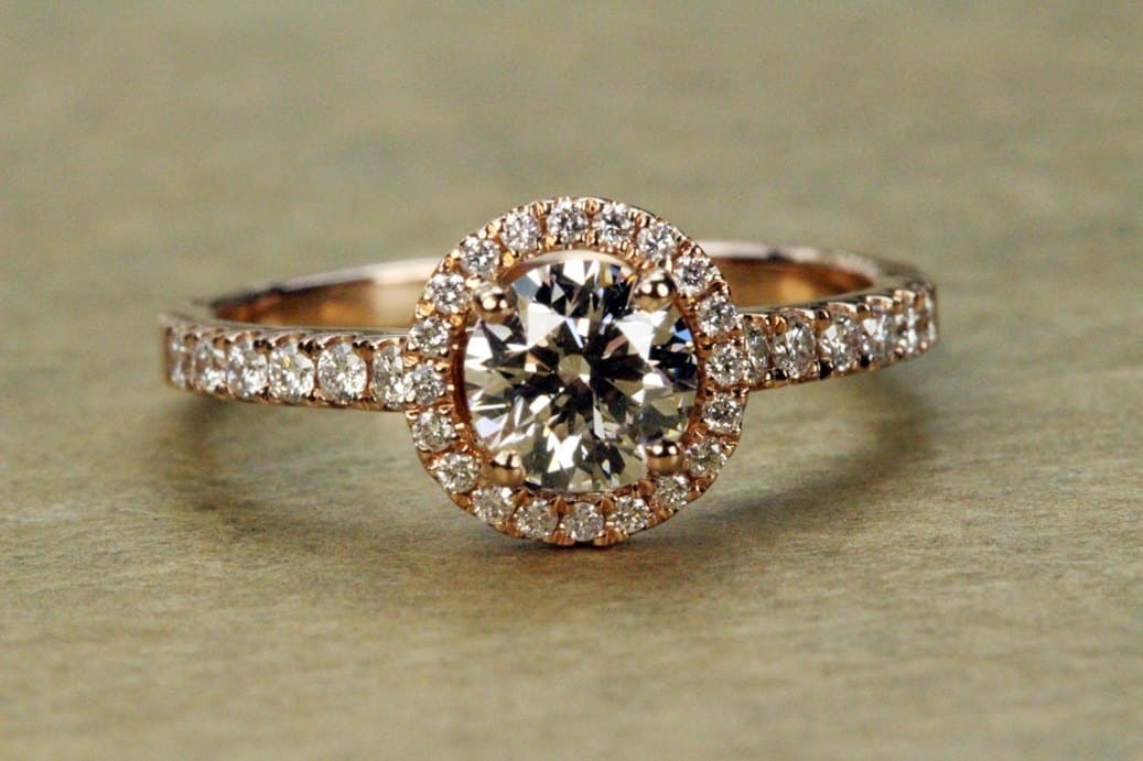 Lab-grown halo ring — rose gold